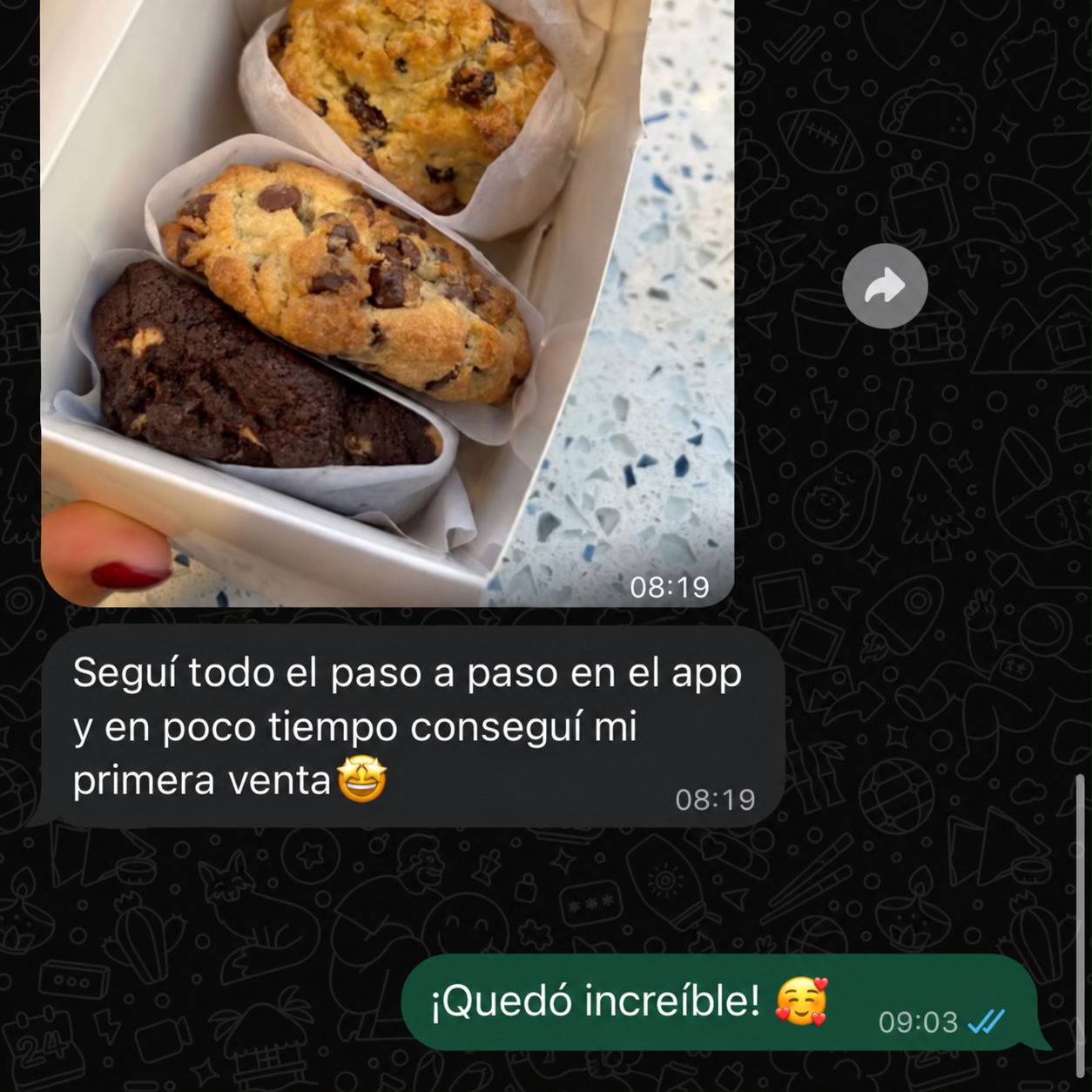 Mensaje: seguí todo el paso a paso en el app y conseguí mi primera venta